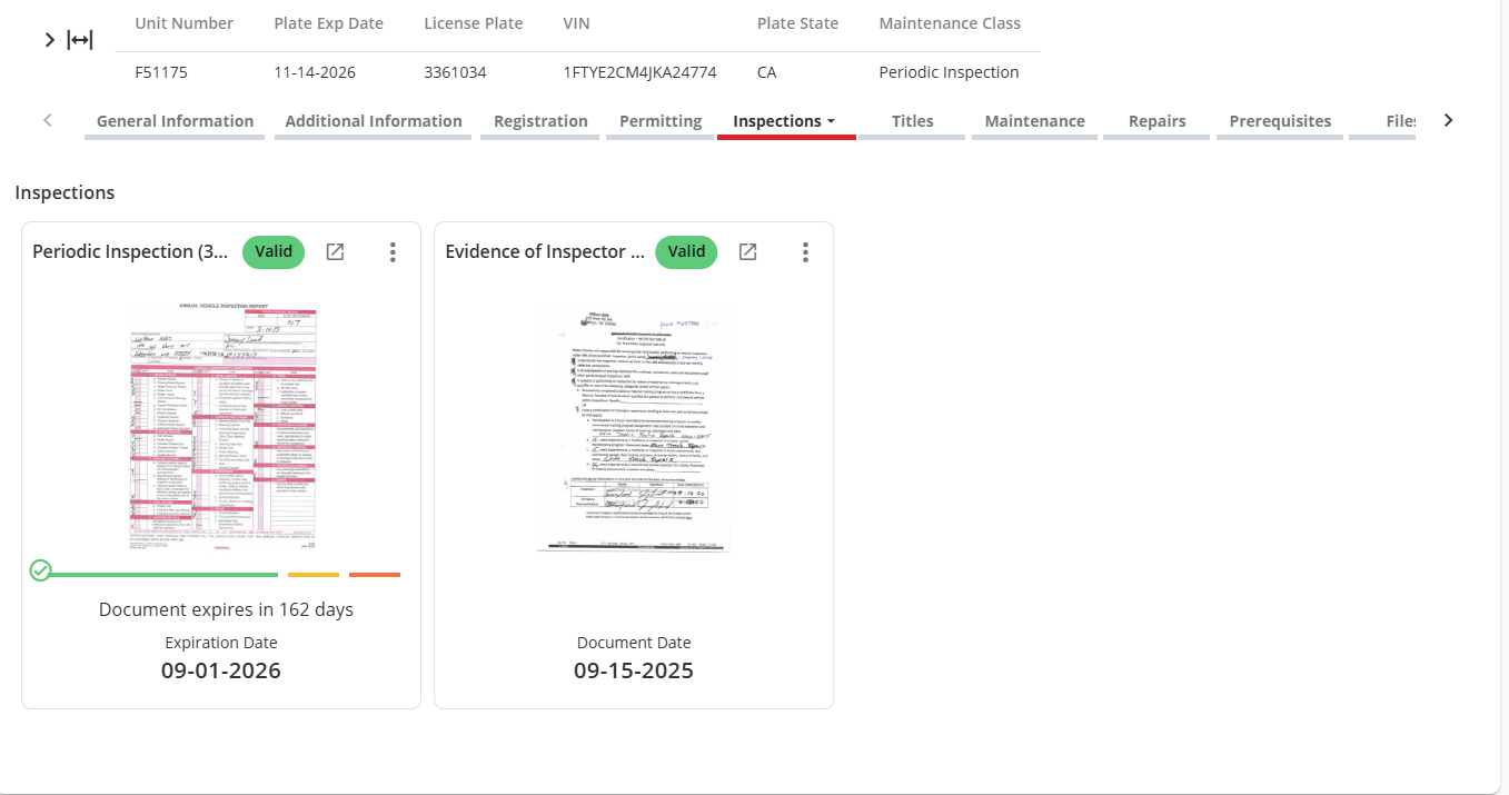 fleetworthy asset profile inspections pane
