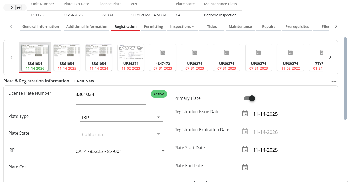 asset profile registration pane