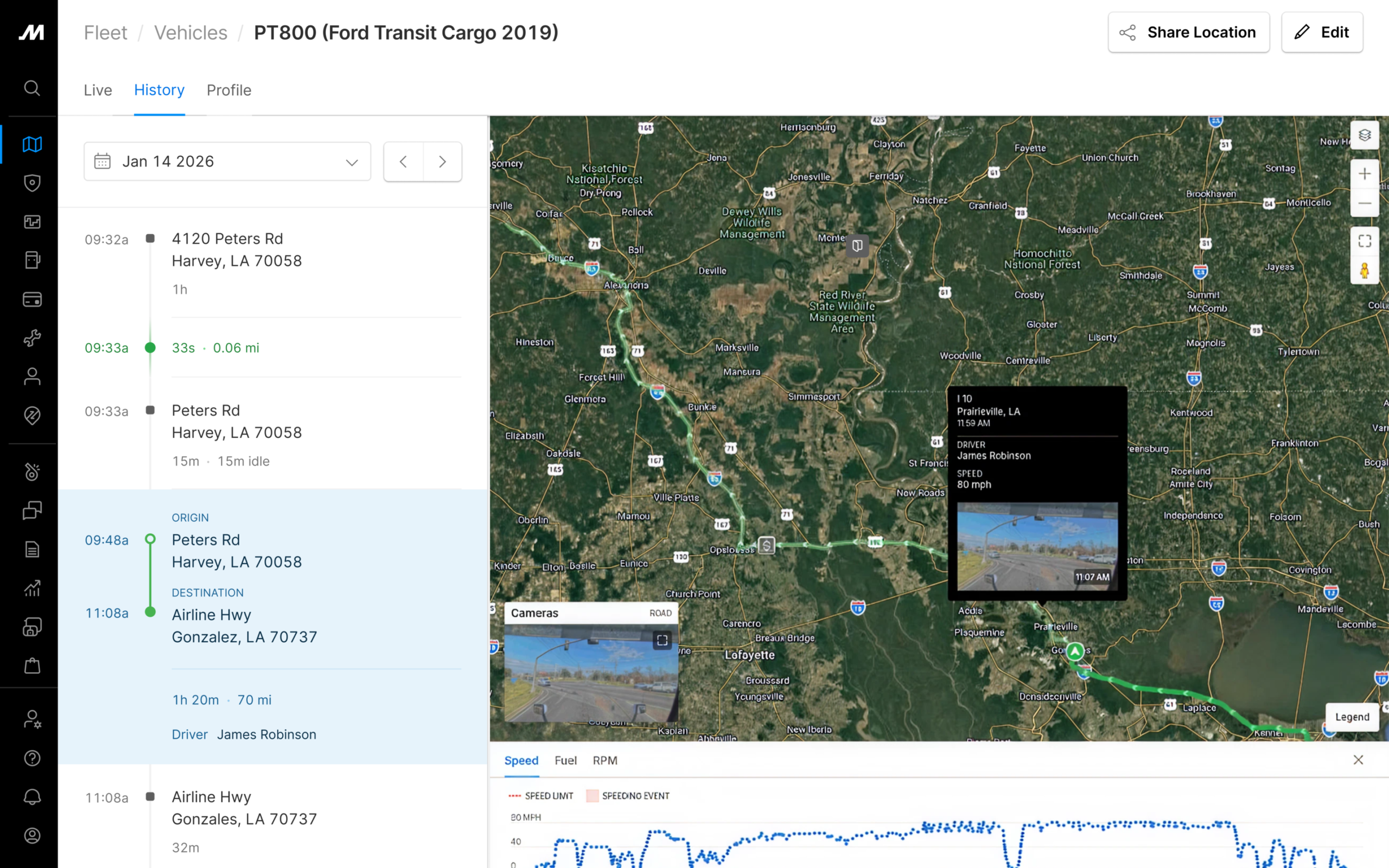 live map with vehicle history
