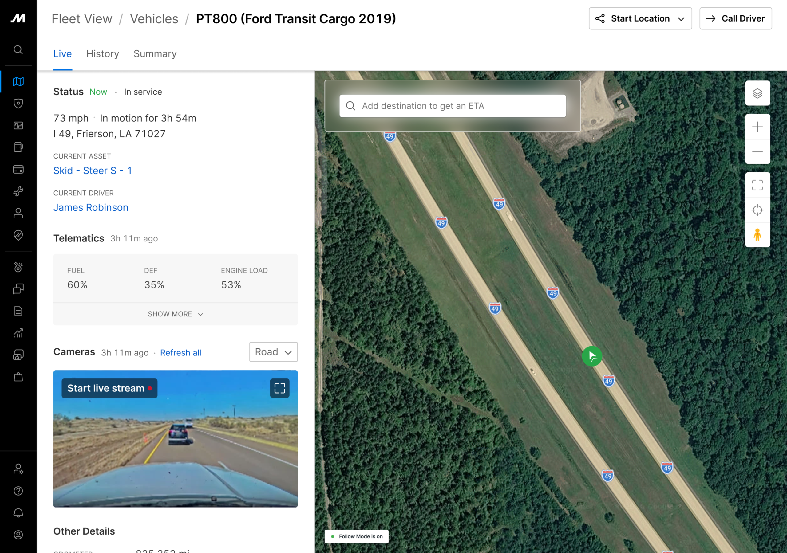 map view on vehicle live follow