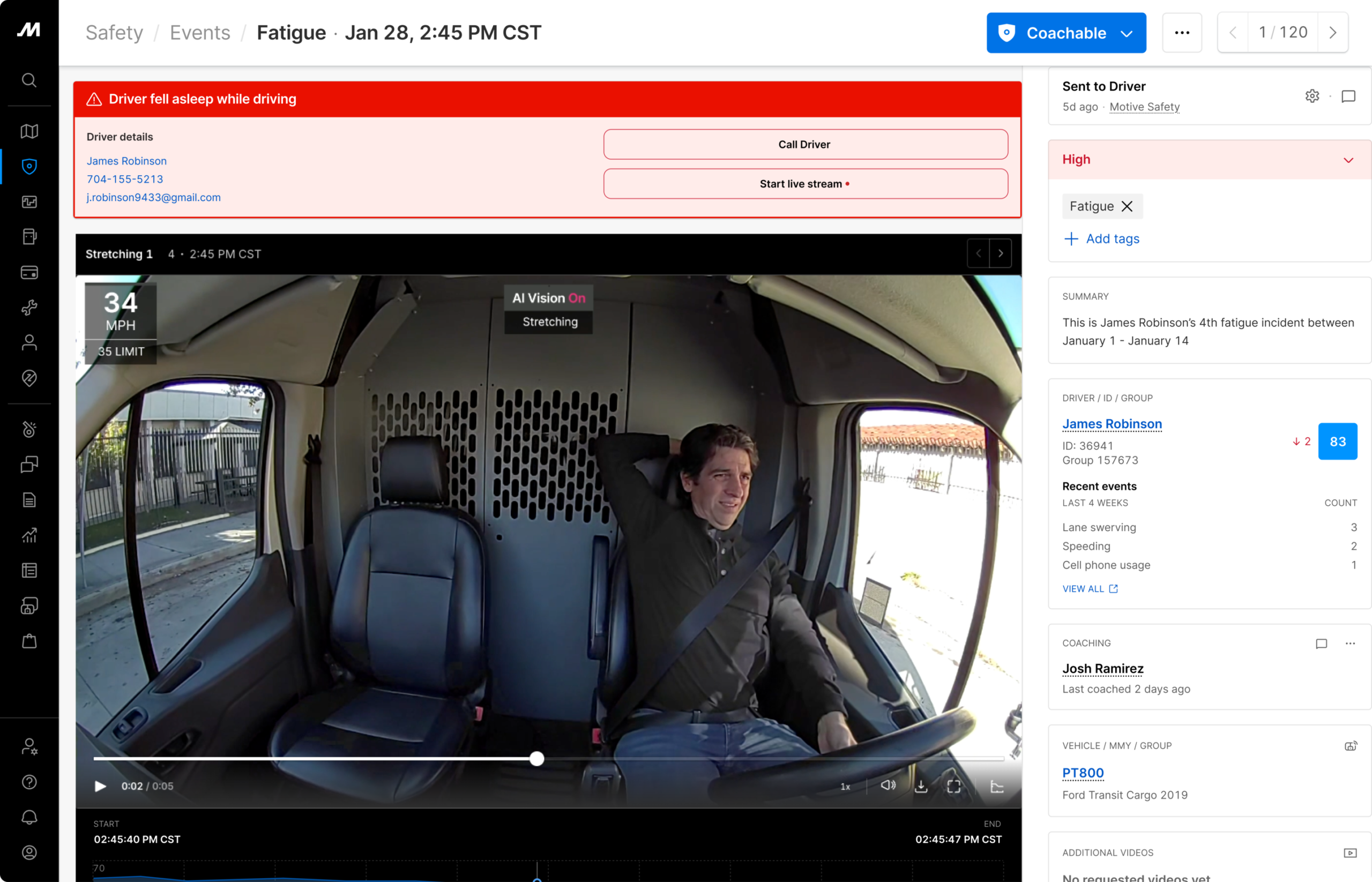 safety event details in motive