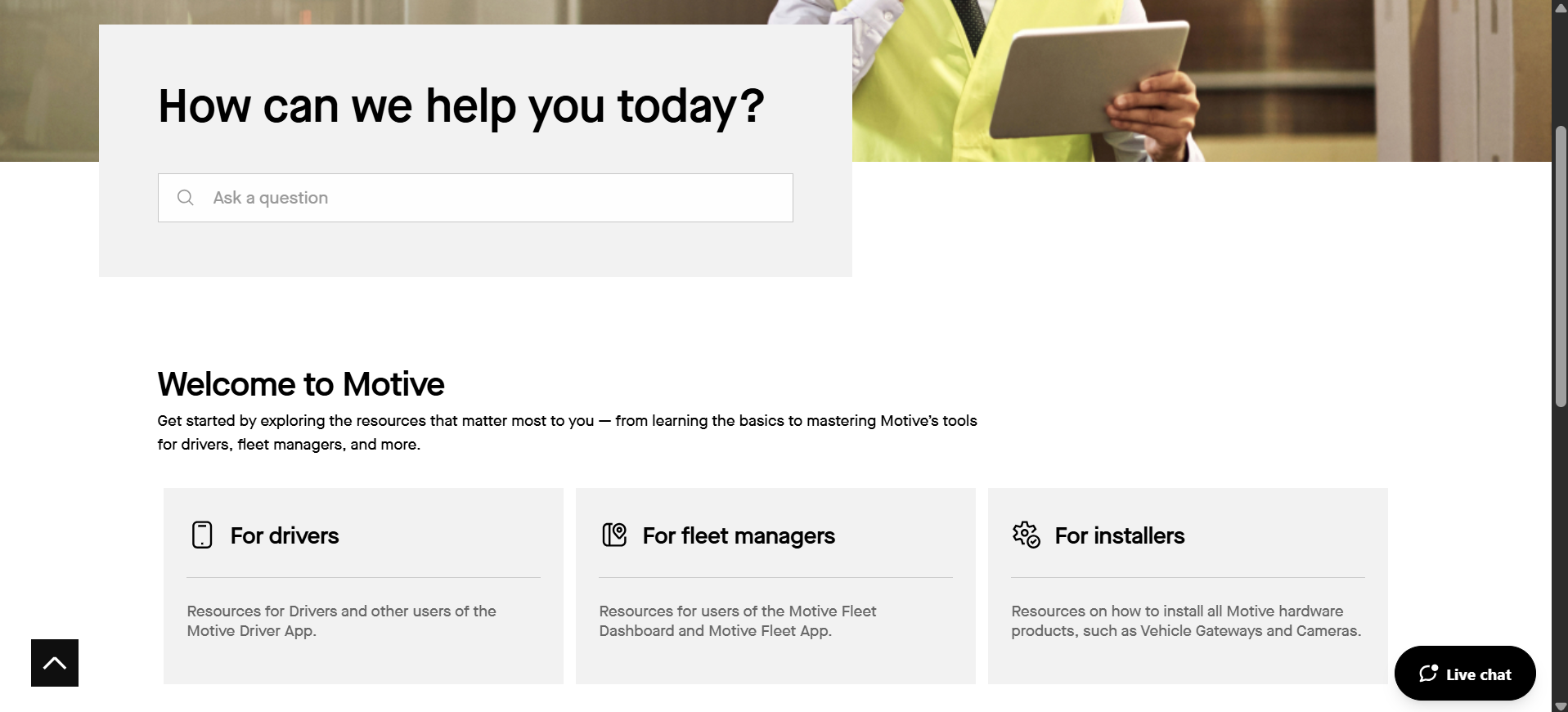 motive help and support website page