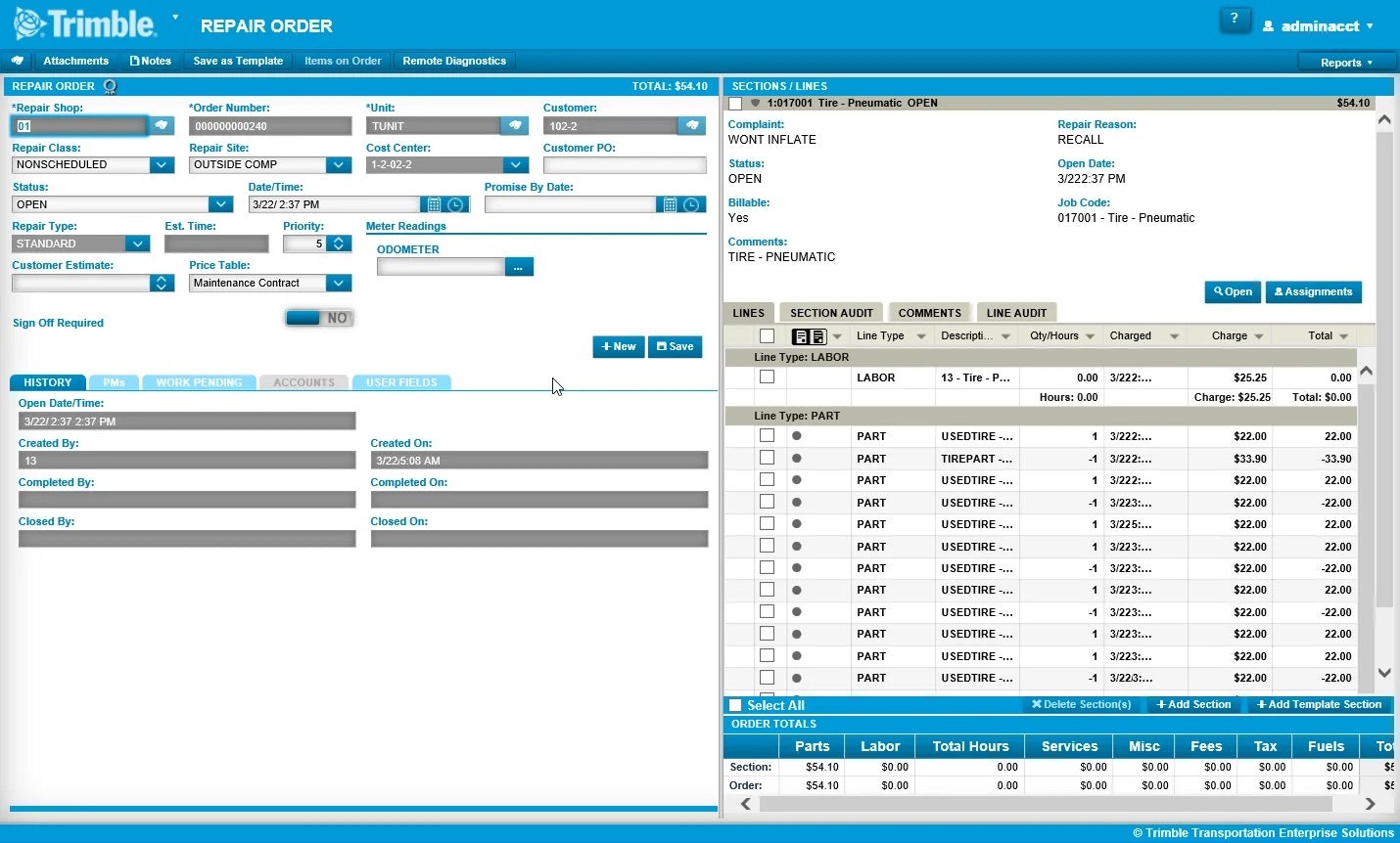 tmt repair order maintenance workflow