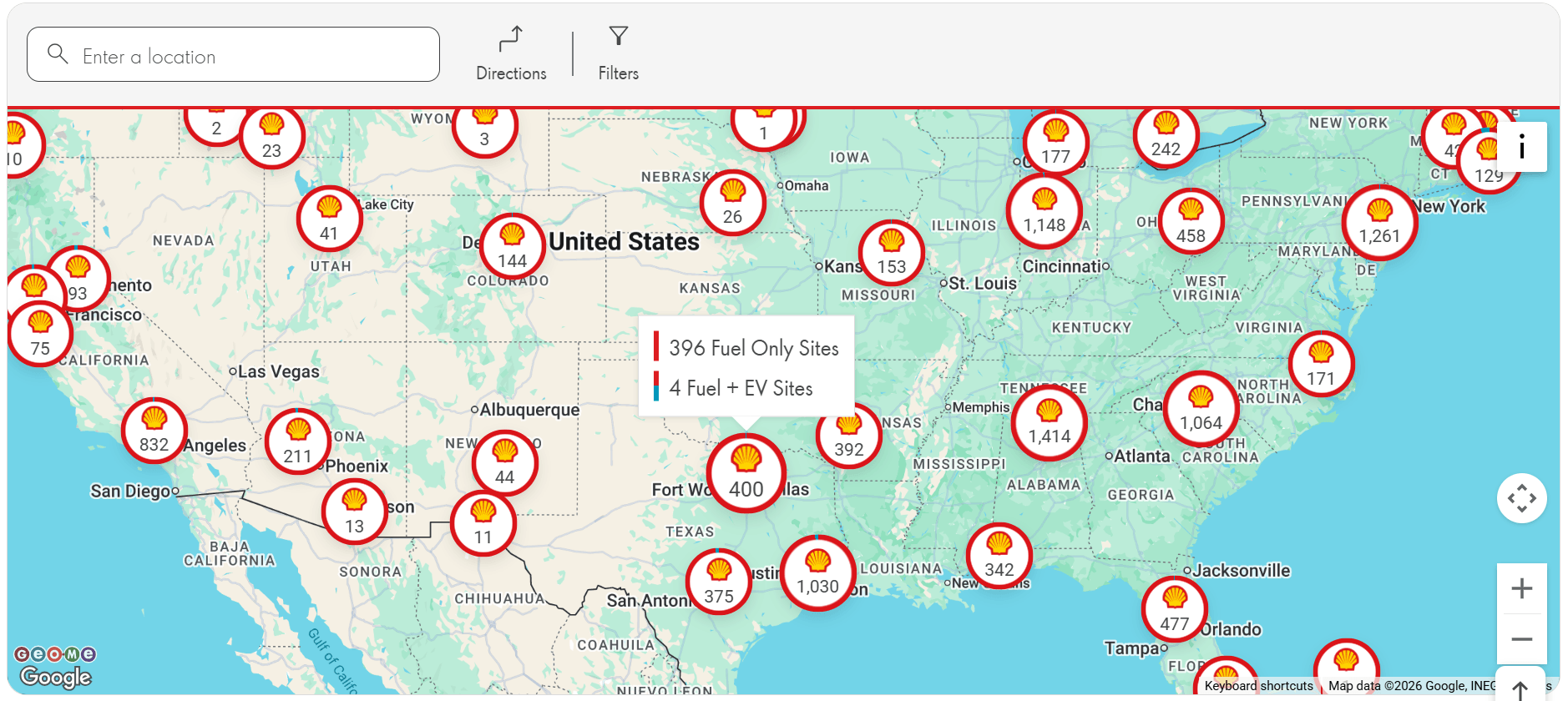 Map of Shell locations in US