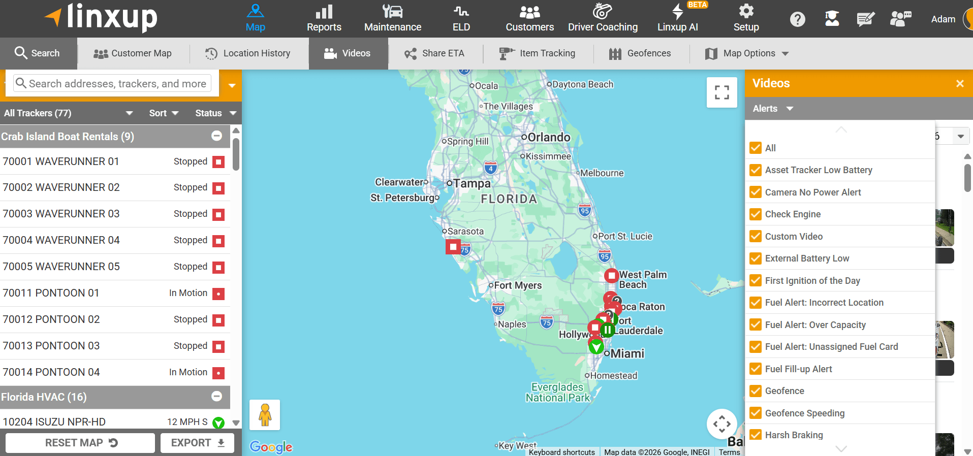 Linxup video alerts list