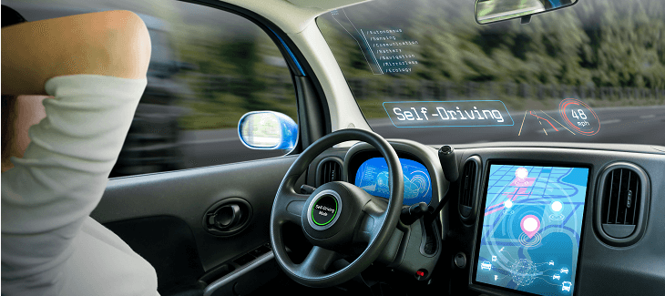 woman in driverless car