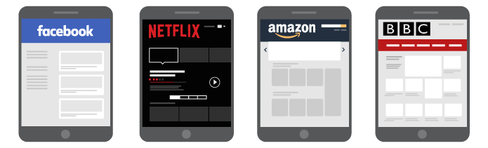 images of facebook, netflix, amazon and bbc news websites