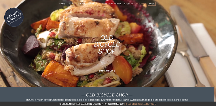 Restaurant website design The Old Bicycle Shop